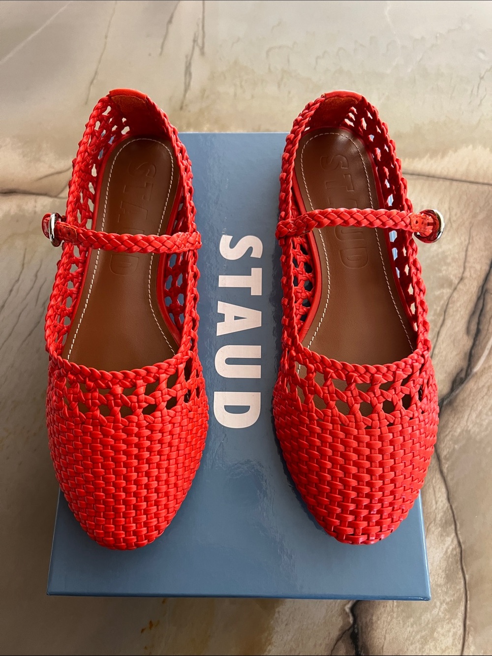 STAUD Braided Red Mary Jane Flats